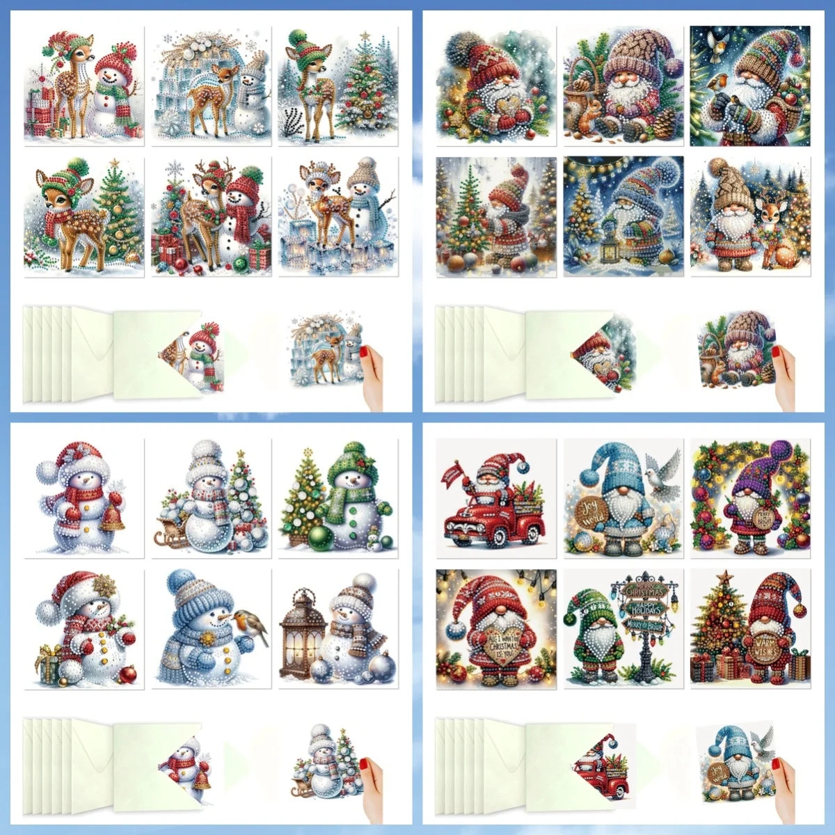 6-Piece Diamond Painted set Greeting card Christmas pattern paper Material DIY Handmade blessing Postcard, Christmas gift