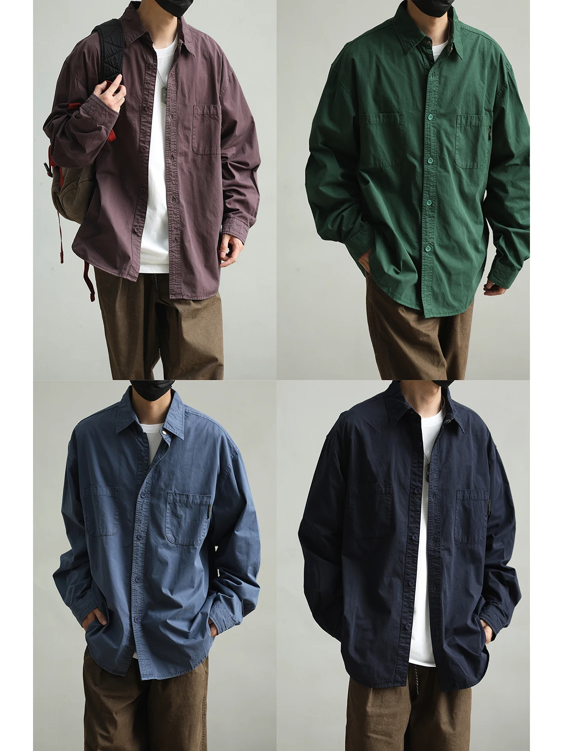 

LH Store American Retro Color irt Men's Casual Loose Long Sve Workwear Jaet Spring Autumn Cotton Youth Trend