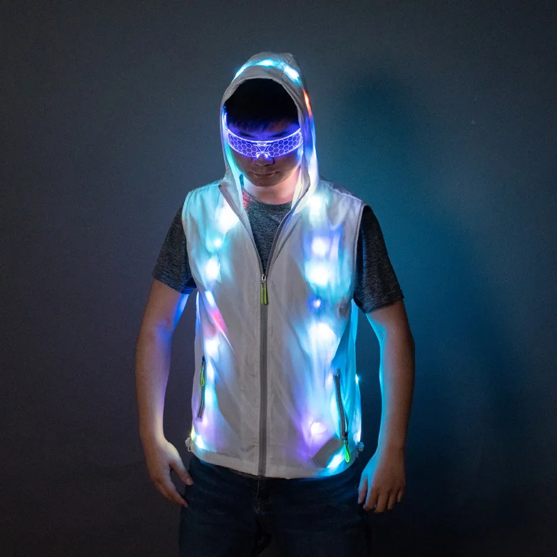 

Adult LED Jacket Hoodie Men Women Sleeveless Coat Light up Clothes Party Nightclub DJ Dancer Rave Outfit 2025 Halloween