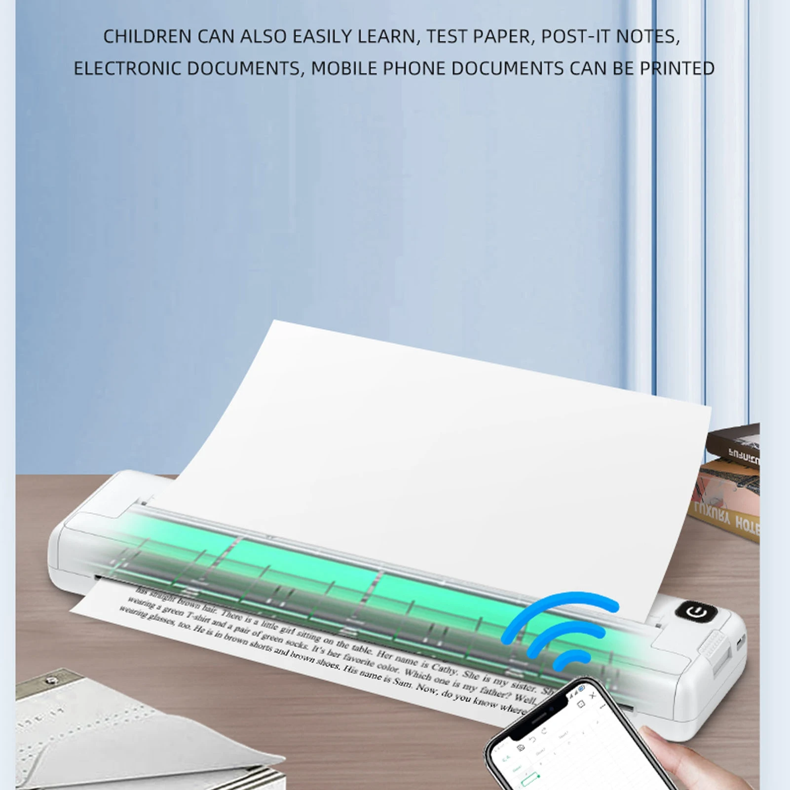 200dpi 휴대용 프린터 A4 열전사 프린터 미니 휴대용 블루투스 충전식 무잉크 열전사 프린터 학교 사무실용