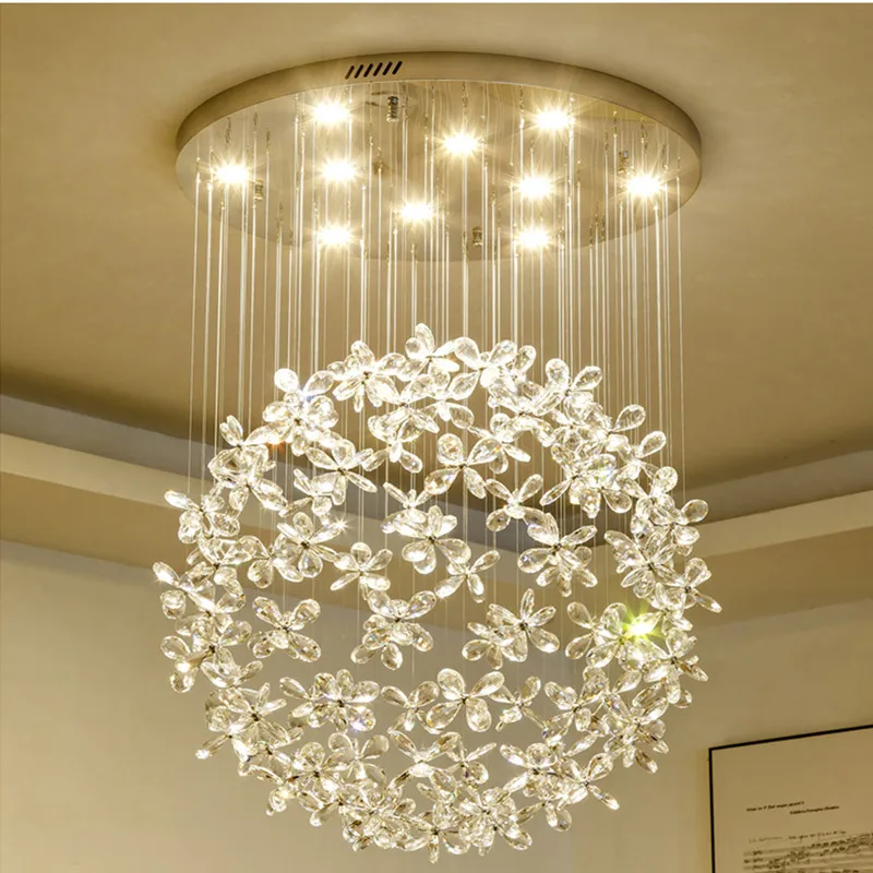 

Crystal Ceiling Lamp Modern Ball Shade Pendant Flower Petals Shine LED Chips Lighting for Kitchen Living Room Lustre Home Decor