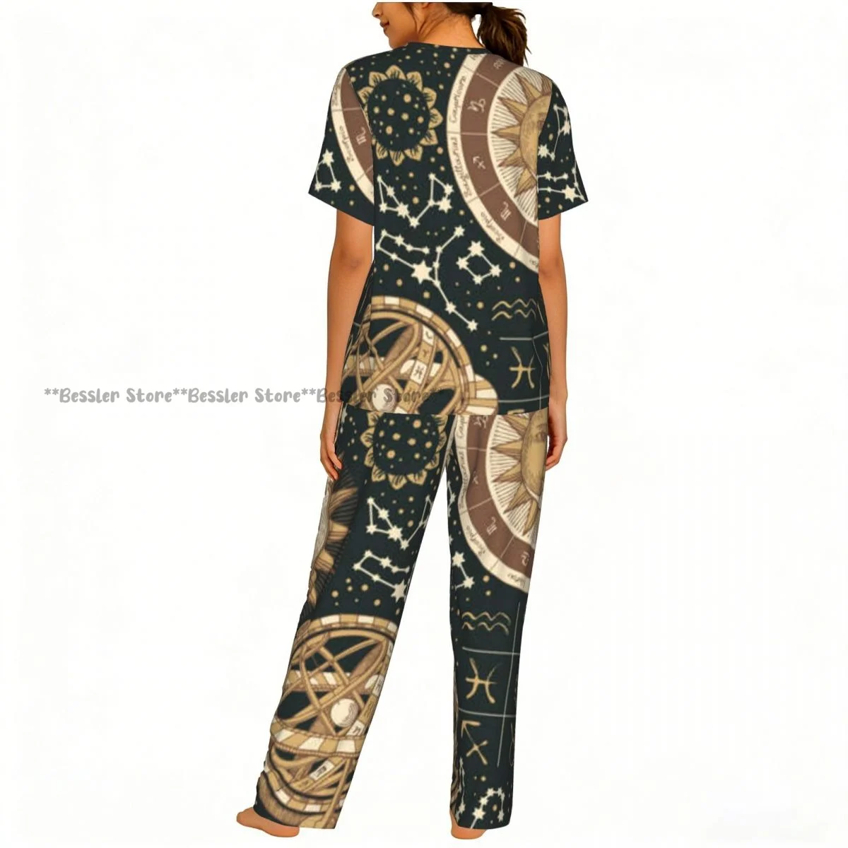 Women's Comfort Pajamas Women's Vintage Sun Moon Stars Short Sleeve Set Sleepwear view 4