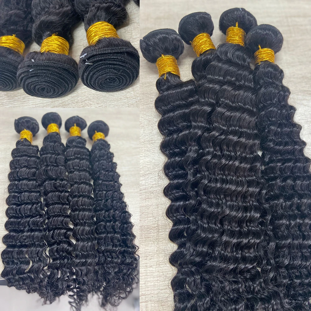 حزم الشعر البشري موجة عميقة مجعد 100% شعر بشري حقيقي ملحقات البرازيلي شعر ريمي للنساء السود الطبيعي الأسود 4 حزم #2