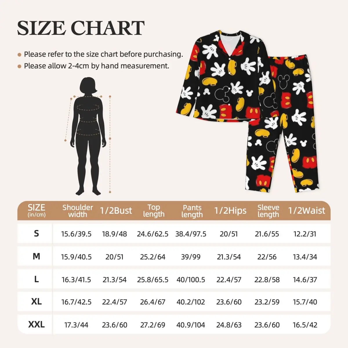 Mickey Mouse Women's Pajamas Set 2 Piece Set For Women Casual Long sleeve Suit