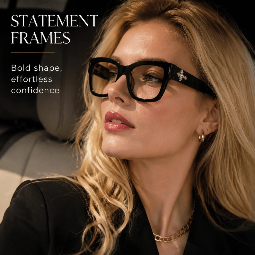 1pc Rhinestone Cross Bone Metal Decor Fashion Glasses, Retro Thick Square Frame Clear Lens, Vintage Glossy Black Full‑Rim Luxury Polished Eyewear, Gothic‑Inspired Statement Accessory For Urban Outings, Social Parties And Holiday Styling