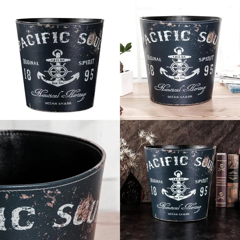 

10L British-Style Boat Anchor Pattern Uncovered Trash Bin for Home Decor