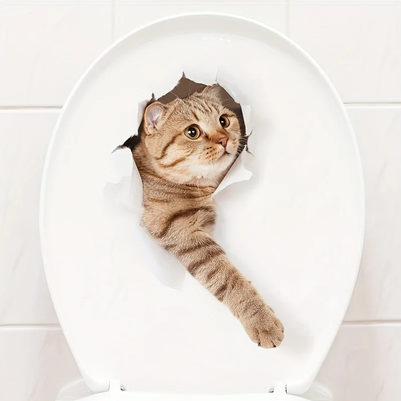 1pc Cartoon Cat Toilet Sticker, Bathroom Toilet Beauty Decoration, Toilet Cover Waterproof Sticker, Broken Hole Design Cute Cat