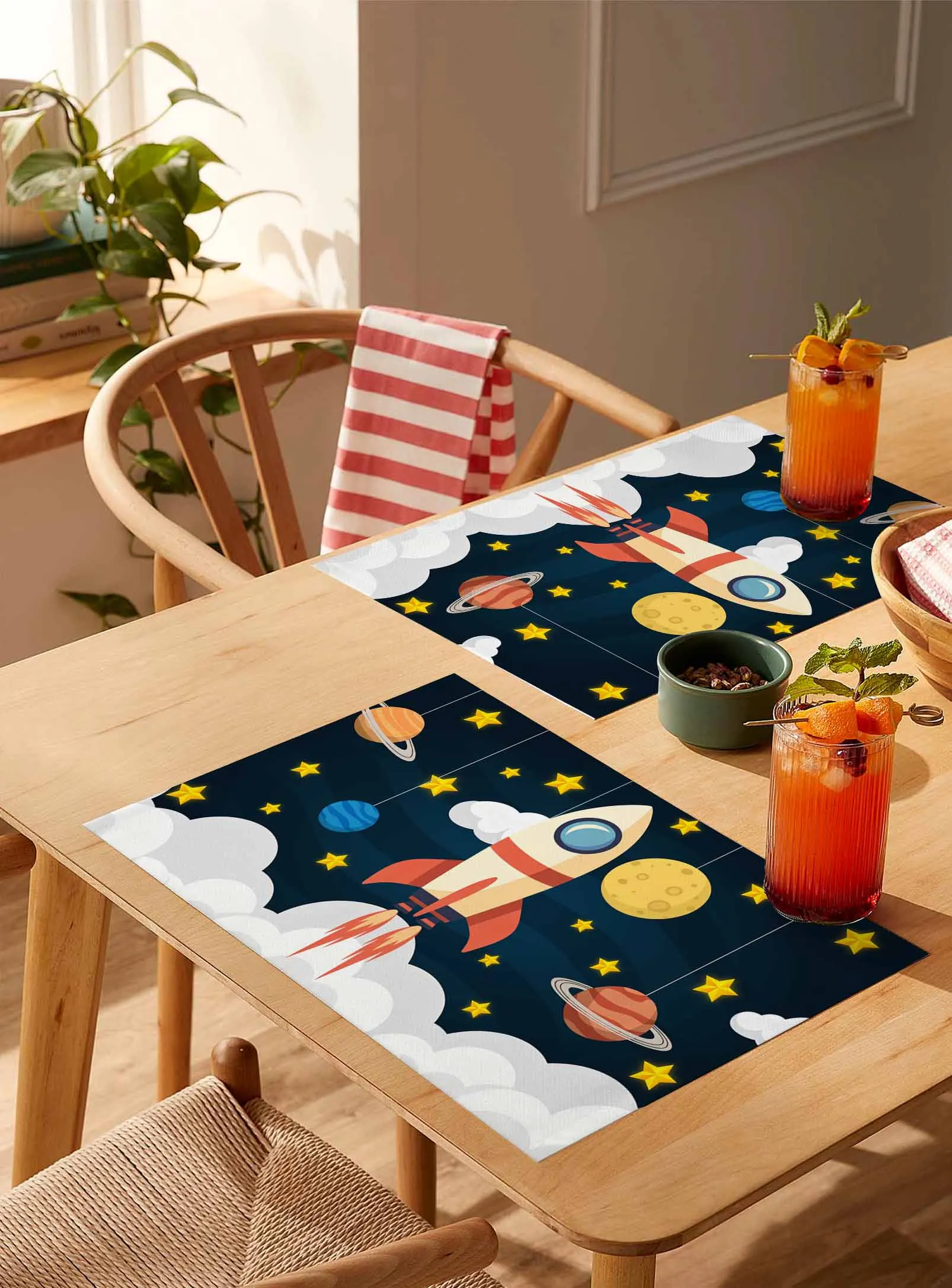 

4/6 Pcs Exploration Space Rocket Pattern Placemat Wedding Party Dining Decor Linen Table Mat Kitchen Accessories