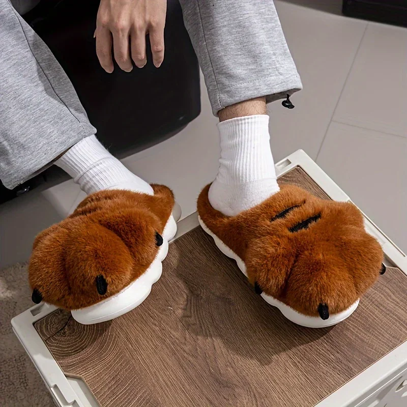 ZUOFU Unisex Große Pfoten-Plüsch-Hausschuhe Flauschiges Kunstfell Rutschfeste Warme Baumwoll-Hausschuhe für Herbst und Winter – Detail 7