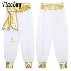 Kids Boys Arabian Prince Role Play Costume Long Pants Elastic Waistband Harem Pants for Halloween Carnival Fairy Party Masquerad