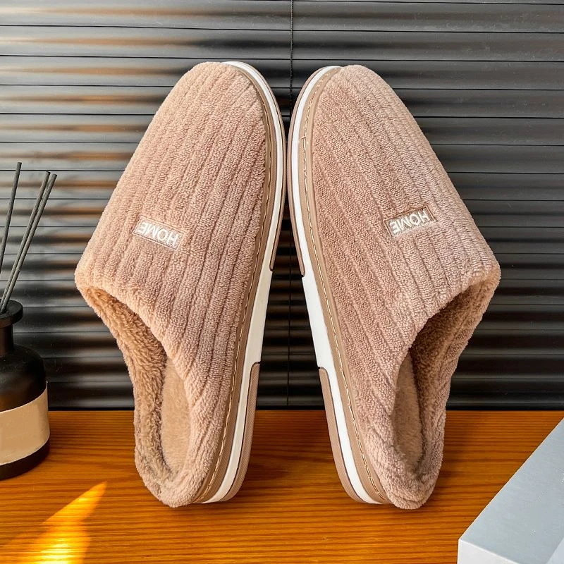 New Women Men Autumn Winter Warm Slippers Home Bedroom Casual Non Slip Shoes Couples Indoor Soft Sole Cotton Plush Slides