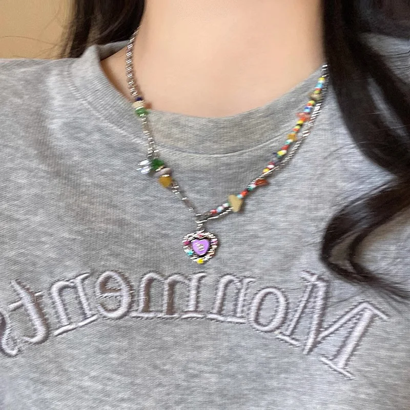 PANJBJ 925 Sterling Silver Colored Stones Satr Drip Glaze Necklace For Women Girl Ins Kpop Double Layer Jewelry Dropshipping image 3