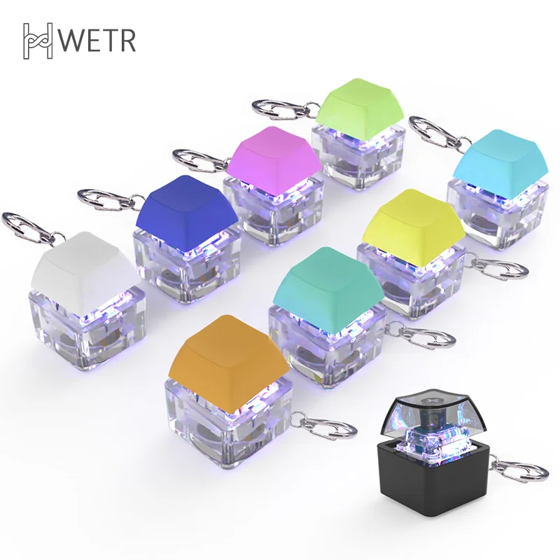 Mechanical Switch Keychain With LED Light Keyboard Key Chain Fidget Toy Keycap Stress Relief Novelty Toys Fidget Button Keyring