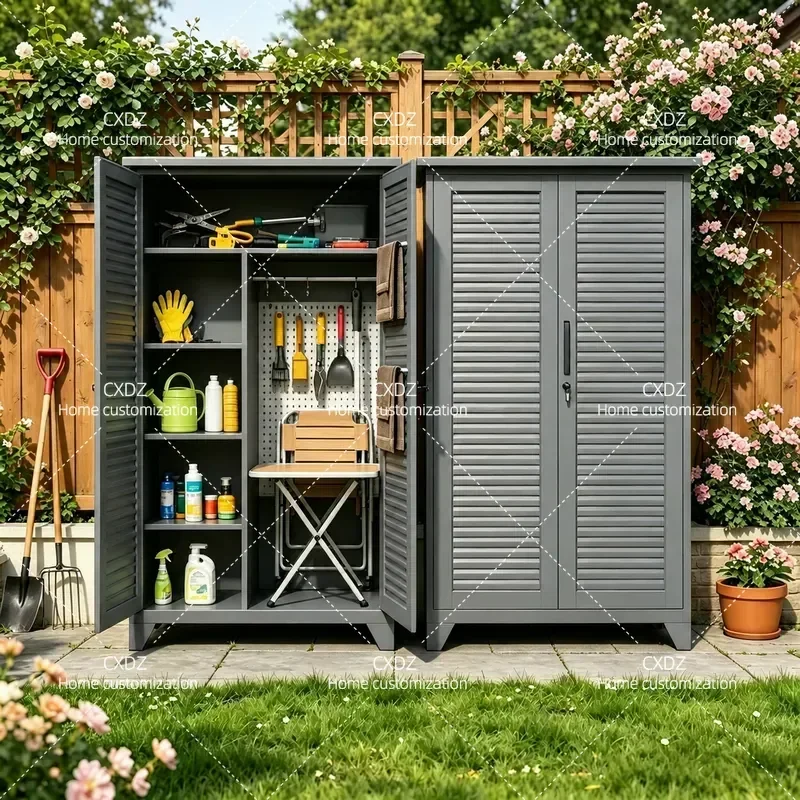 Outdoor Garden Tool Storage Cabinet Waterproof Sunscreen Fishing Tackle Box Yard Cleaning Mop Holder Housekeeping Organizer