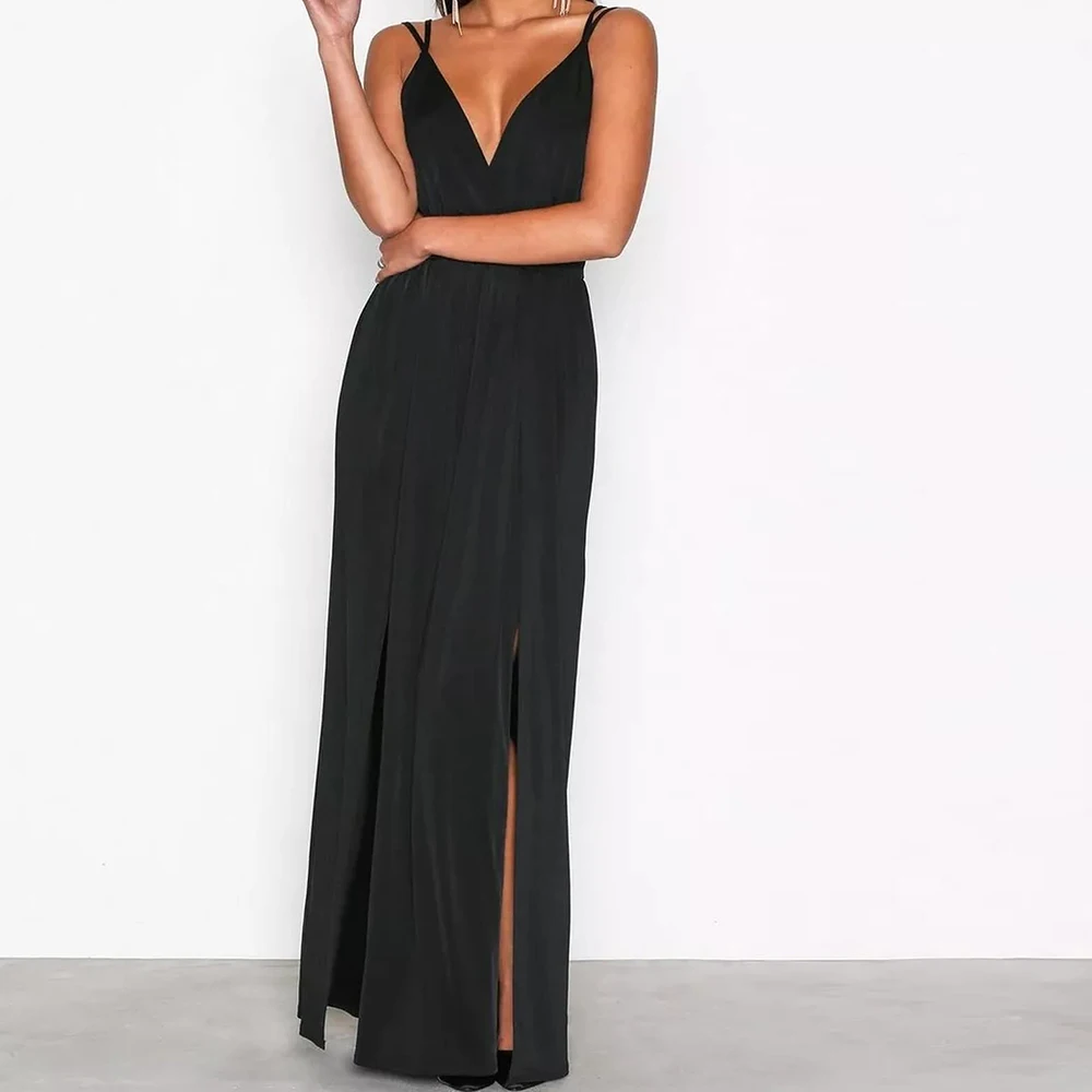 Customized Elegant Off The Shoulder Satin Evening Dresses Modern A-Line Floor Length V-Neck Sleeveless Special Occasion Gowns