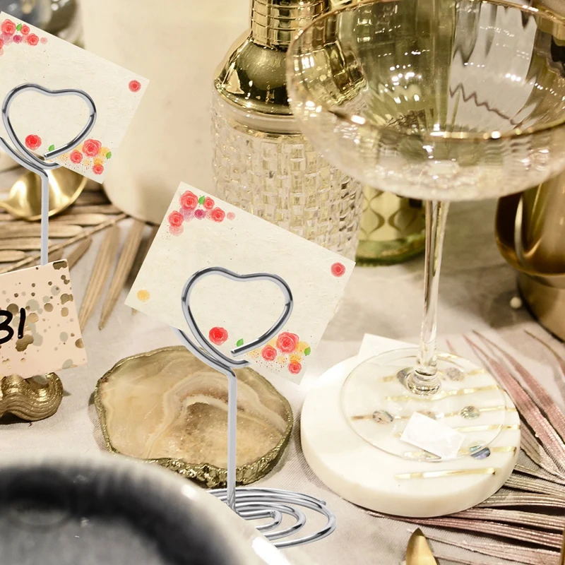 30 Pcs Card Holder Heart Shape Table Picture Stand Wire Tabletop Photo Holder Menu Clips For Wedding Party Number,Silver