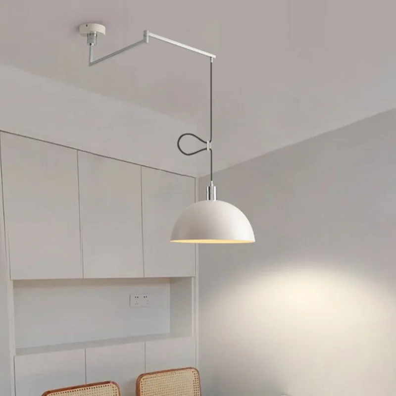 Nordic Long Pole Swing Arm Pendant  Light  Adjustable Height Dining Room Kitchen Island Loft Hanging Lamp