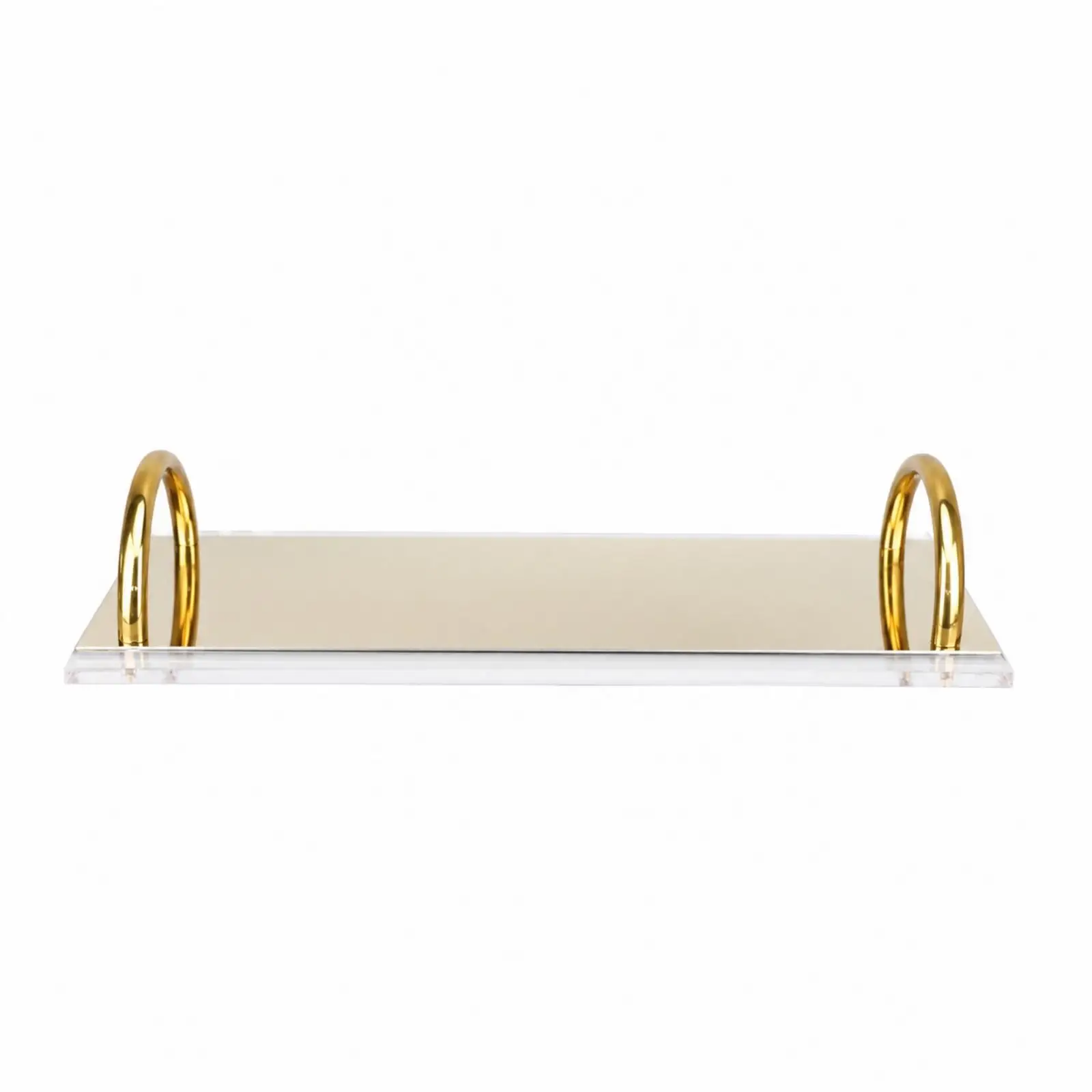 Rectangular Acrylic Tray with Metal Handles Reflective Acrylic Decorative Tray Transparent for Living Room, Bedroom, Home Office