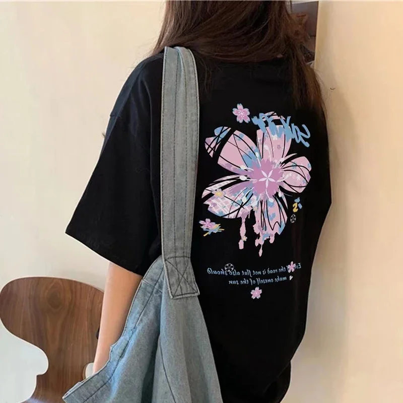Korean Sle Sweet Cool Ort Sve T-irt Women's Vintage Design F Sve Top Summer Casual Round Ne Summer Streetwear Graphic T Shirts