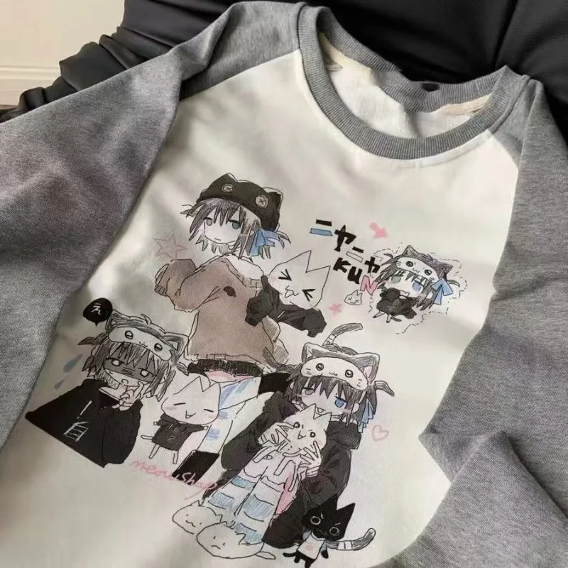 Gato dos desenhos animados impressão hoodies feminino streetwear kawaii harajuku chique moletom casual coreano oversized hoodie y2k topos ropa mujer