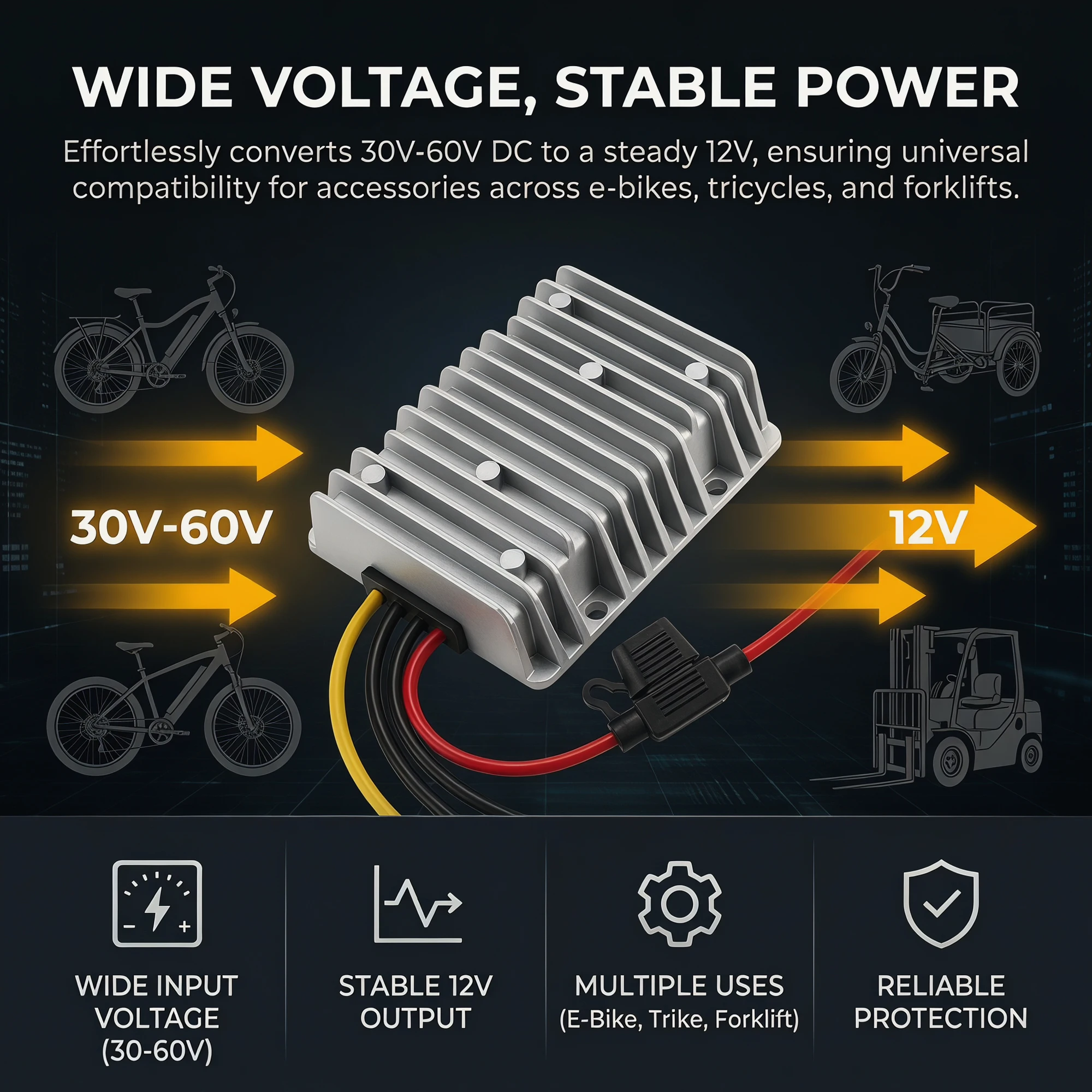 DC 36V/48V(30-60V) to 12V Step Down Converter 20A/30A Voltage Regulator with Fuse Holder  For Golf Cart