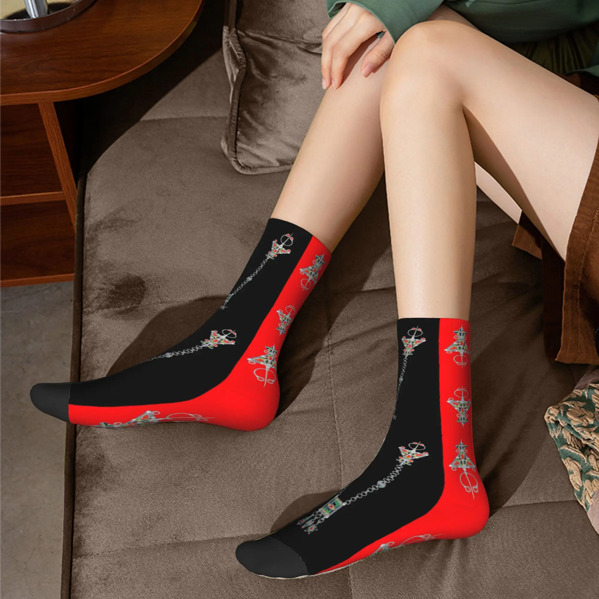 Custom Kawaii Printed Kabyle Jewelry Socks for Women Men Stretch Summer Autumn Winter Amazigh Carpet Berber Crew Socks view 6