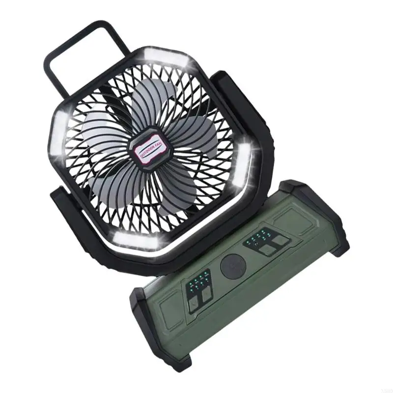 بطارية مروحة التخييم متعددة الوظائف ضوء 10000 مللي أمبير في الساعة مع نسيج بلاستيكي مناسبة لتعزيز دورة الهواء N58D