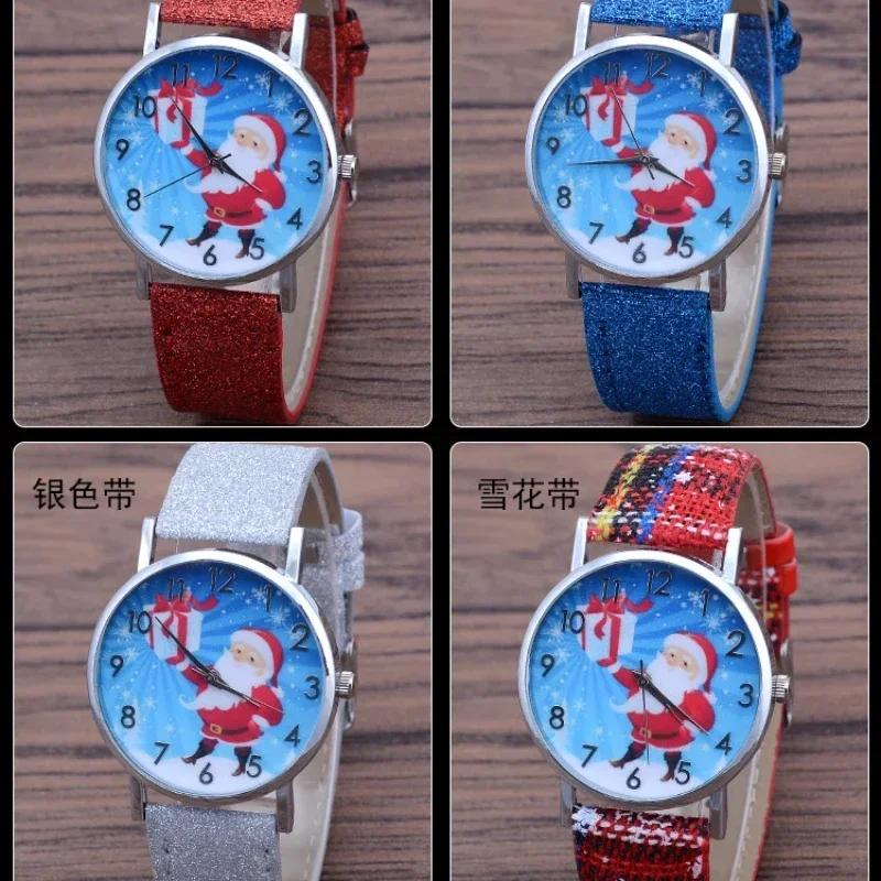 Santa Claus Women's Watches Casual Quartz Wristwatches Bright Color Leather Strap Watches Children Students Clock Gift Relogio