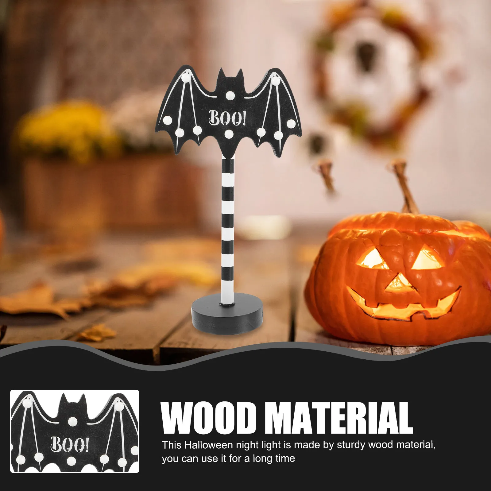 Wooden Halloween LED Ghost Night Light Tabletop Decor for Home Bedroom Party Bar Store Festival Atmosphere Halloween Light Decor