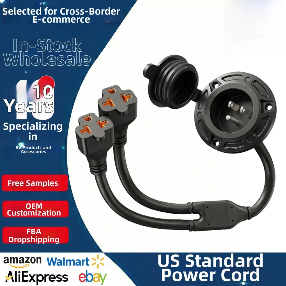 Waterproof Dual Outlet Power Cord Splitter for RVs 5-20P In Two 5-15R Out 12AWG Copper 20A Rated for Outdoor Use