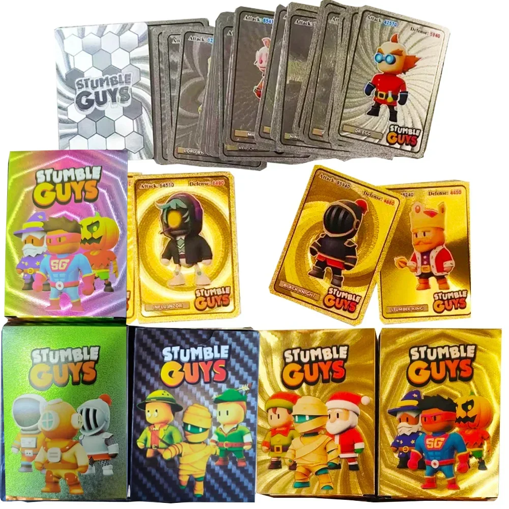 55Pcs/Set Stumble Guys Cards Anime Board Game Gold Silver Foil Shiny Collection Flash Figure Trading Card Birthday Xmas Kid Gift