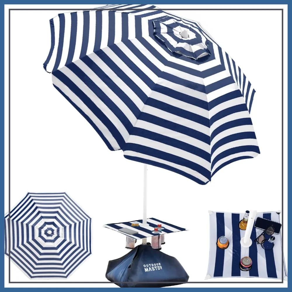 

7.2ft Beach Umbrella with Sandbag & Anchor, Adjustable Tilt, UPF50+ Sunshade, Heavy Duty Windproof, Portable with Carry Bag
