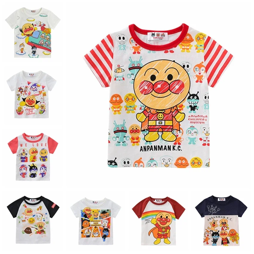 New Summer Cartoon Anpanman Print Kids Boys Short Sleeve T Shirts Children Baby Girl Cotton Clothes Causal Toddler Top Tee 1-8T