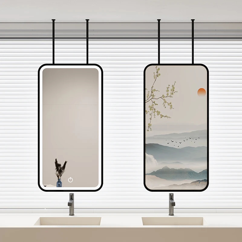 

Hotel guesthouse suspended hanging mirror bathroom mirror ceiling-mounted mirror double-sided luminous mirror toilet mirror