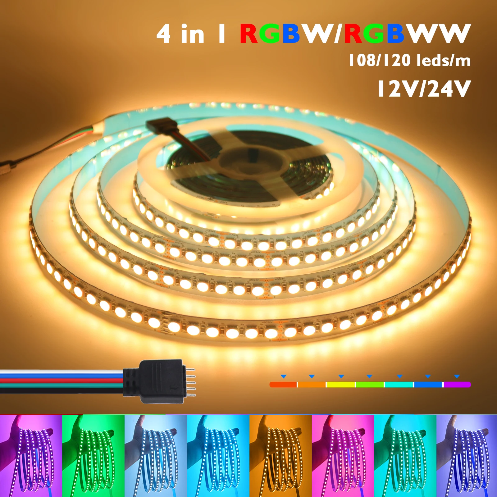 5M RGBW RGBWW LED Strip Light 12V 24V 4 Colors In 1 Chip SMD5050 60 108 120LEDs/M Flexible LED Tape Ribbon Rope Light for Decor