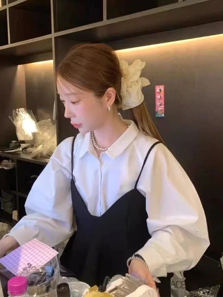 Chic Autumnal Loose Lantern Sve Bluse Damen Layering Set Faionable Zweiteiliger Anzug Pendeln Sle Long Sve