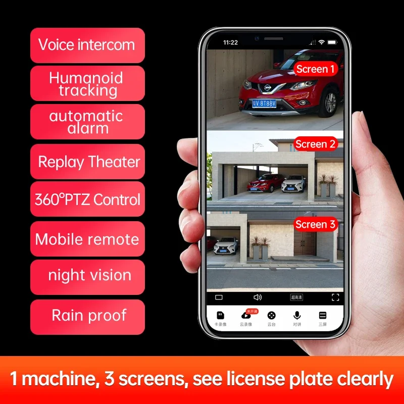 30MP HD WiFi Camera 20X Zoom Five Lens Three Screen Night Vision Two Way Motion Detection Waterproof CCTV Surveillance Cameras