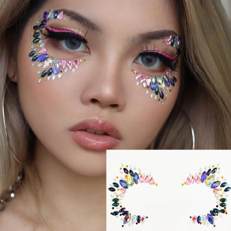 Kecantikan dekorasi wajah stiker warna berlian alis wajah wajah Makeup tato stiker klub malam wajah dansa aksesori dekoratif