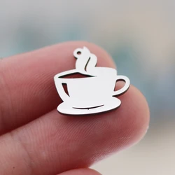 3pcs Trendy Coffee Cup DIY Bracelets Stainless Steel Pendant Charms for Jewelry Making Earrings Women Craft Delicate Accessories