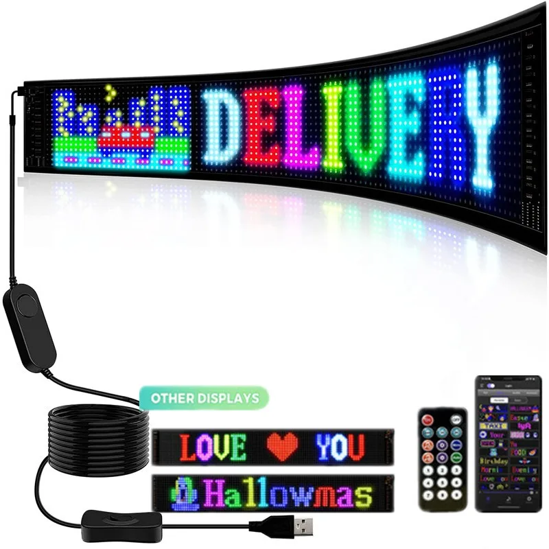 

LED Matrix Pixel Panel with Bluetooth App Remote Control , Programmable Scrolling Bright Advertising Flexible DIY USB Car Sign