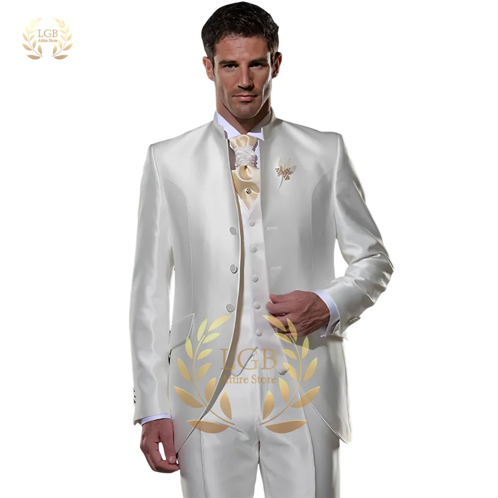 Men's wedding host suit 3-piece set, customized bright satin set, suitable for wedding parties and cocktail parties