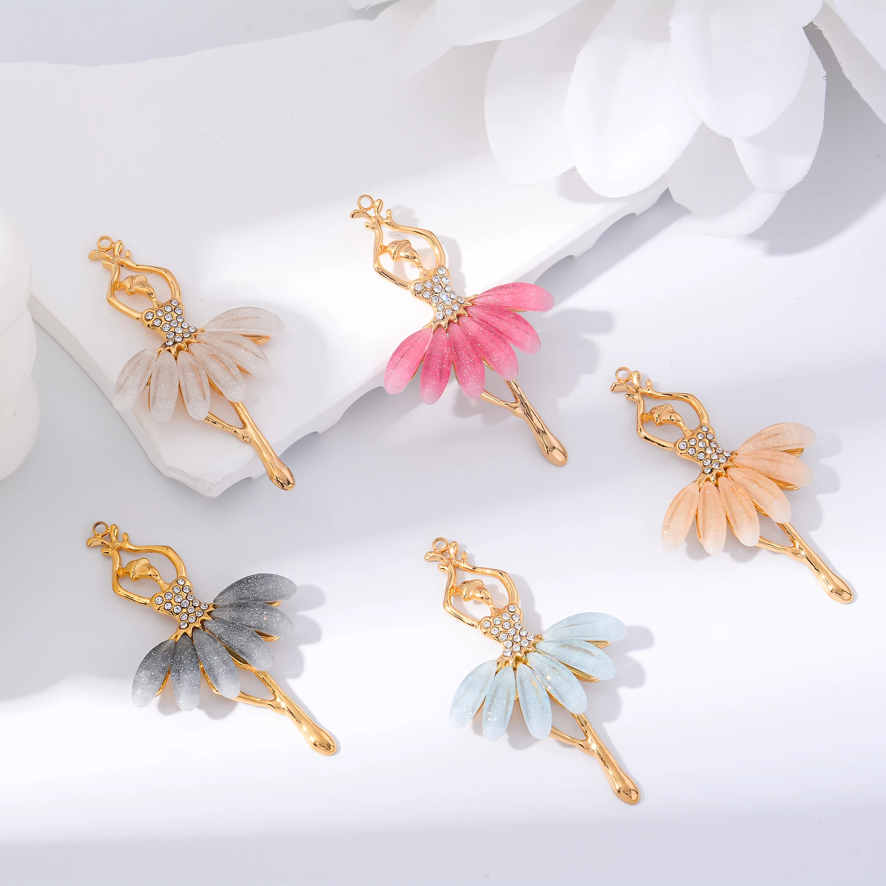 

2 шт., блестящий кулон-балерина со стразами, подвески из нержавеющей стали и акрила для ожерелья, изготовление ювелирных изделий своими руками