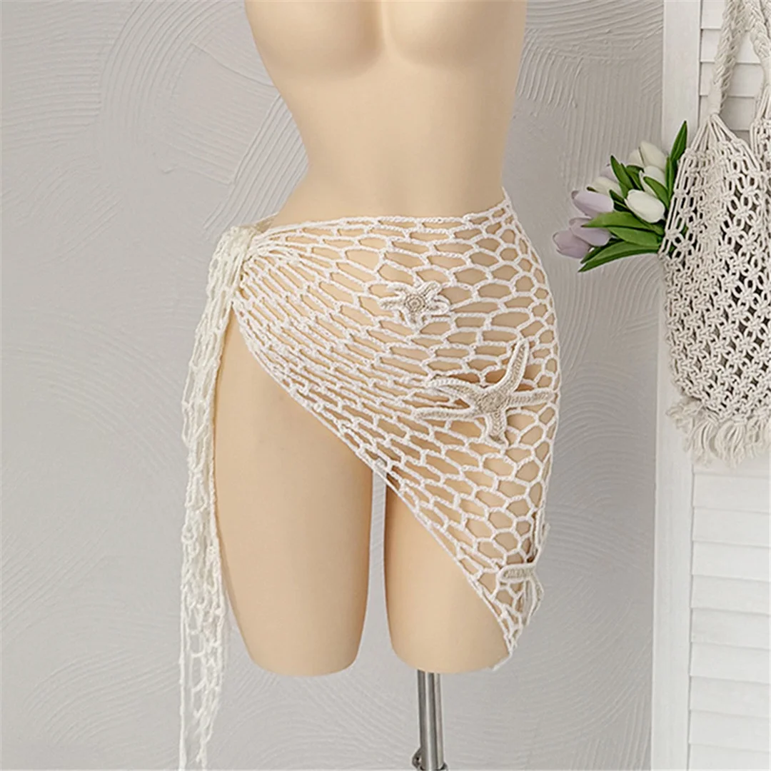 Neues 3D-Stern-Hohlmuster-Häkel-Sarong-Pareo-Strandkleid, Strandkleidung, Strandmode, Strandüberwurf, Überwürfe, Damen, V7309 – Detail 10
