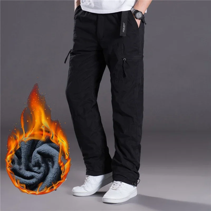 

Winter Fleece Thick Warm Cargo Pants Men Casual Double Layer Cotton Baggy Overalls Rip-Stop Military Tactical Thermal Trousers