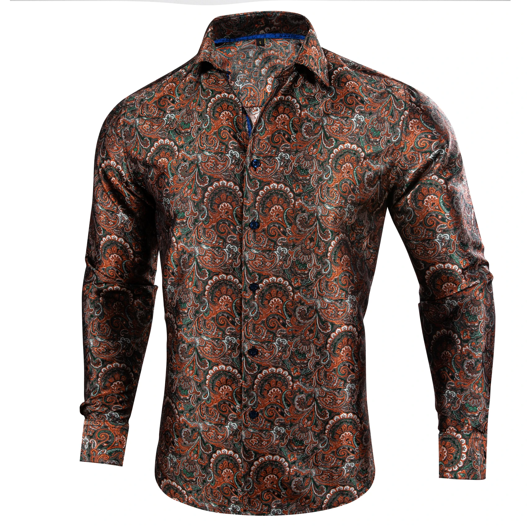 Designer Brown Men Shirt Printed Embroidered Lapel Long Sleeve Retro Four Seasons Fit Business Party Barry.Wang CY-0429