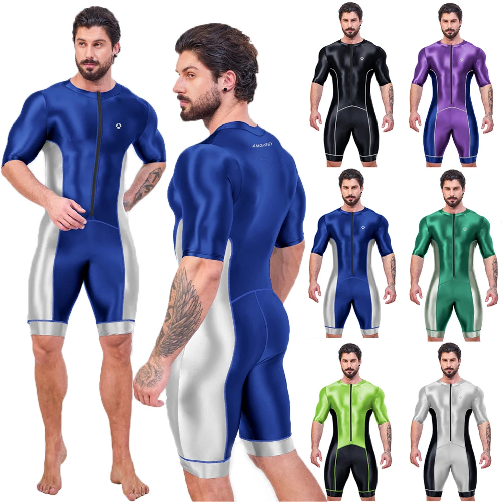 AMORESY mężczyźni błyszczący błyszczący jednoczęściowy Triathlon pływanie kombinezony do biegania Road Mountain body wyścigi kolarstwo dresy kombinezon