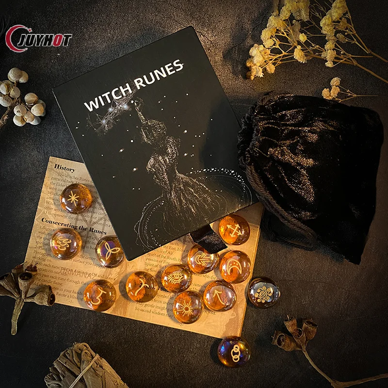 13Pcs/Set Runes Rune Stones Witches Runes Kit Multifunctional Handicrafts Tools Portable Witch Supplies For Altar Divination