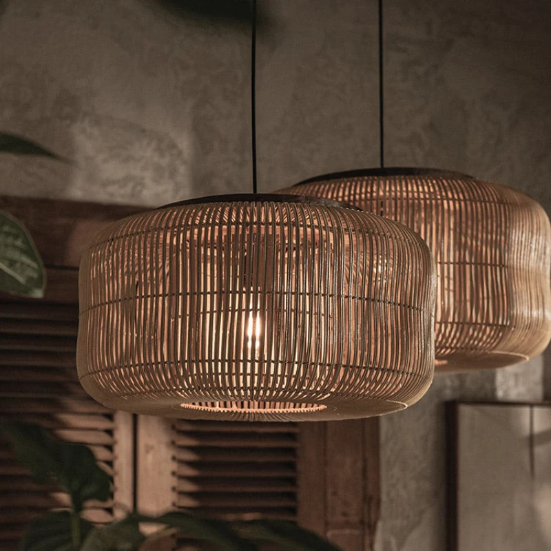 Vitage rattan pendant light  hand-woven Pendant Lights Japanese style Restaurant Decor Dining Room Hanging Lamps