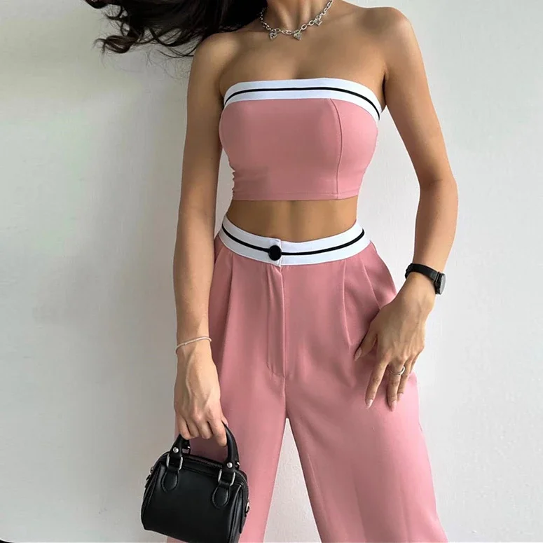 Sporty Crop Top Pants Set Elegant Tracksuit Women Tank Y2k Tops Pant Sets Two Pieces Set Sweatshirts Trousers Matching Sets