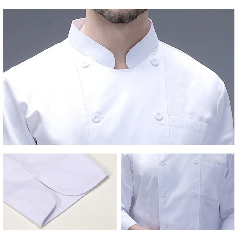 Casacos brancos de manga comprida Chef, Uniforme de cozinha do restaurante Camisa personalizada do logotipo do hotel Serviço de restauração Roupas de trabalho de padaria